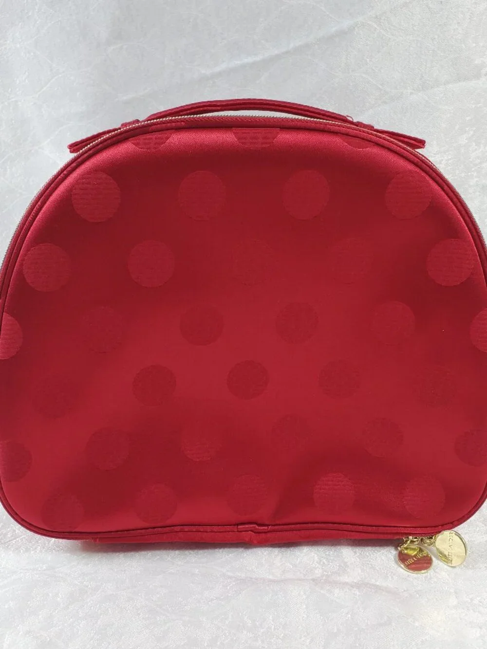 Estee Lauder Red Polka Dot Cosmetic Train Case Makeup Travel Bag 10.5